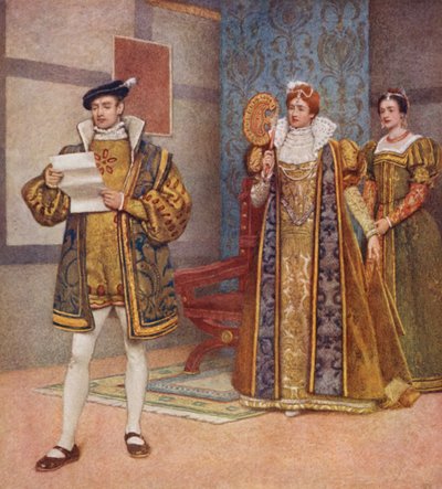 Le Marchand de Venise de Shakespeare : Bassanio, Portia et Nerissa (lithographie en couleur) - James Dromgole Linton