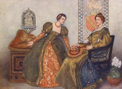 Le Marchand de Venise de Shakespeare : Portia et Nerissa (lithographie en couleur) - James Dromgole Linton