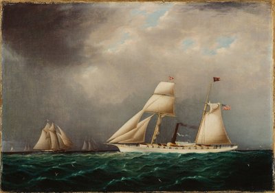 Le voilier à vapeur américain EMILY en mer avec quatre goélettes à l