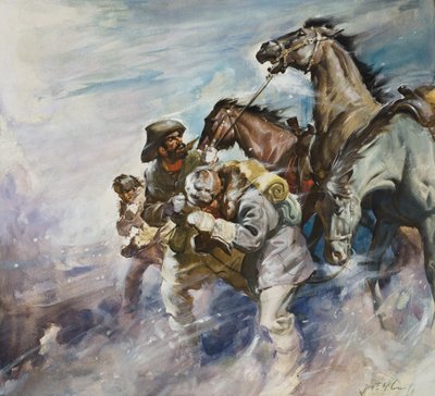 Hommes et chevaux affrontant une tempête (gouache sur papier) - James Edwin McConnell