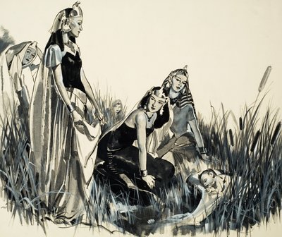 Moïse est trouvé parmi les joncs (gouache sur papier) - James Edwin McConnell
