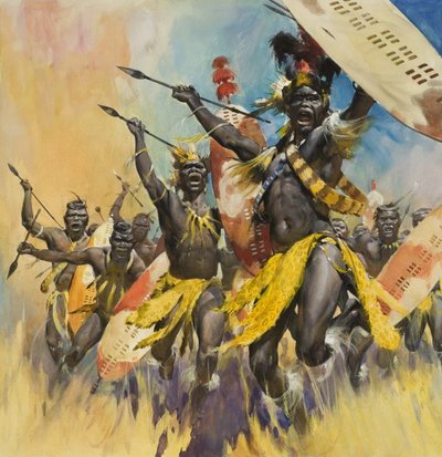 Guerriers zoulous (gouache sur papier) - James Edwin McConnell
