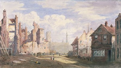 Démolition de vieilles maisons près de Walbrook pour faire place à King William Street, City de Londres, 1834 - James Fahey
