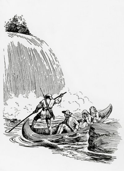 Les personnages principaux dans un canoë près d
