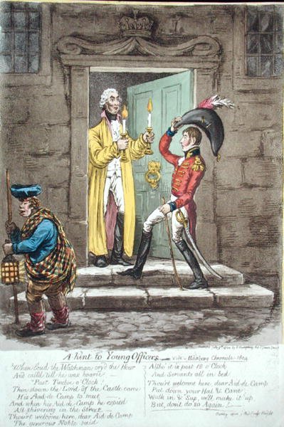Un conseil aux jeunes officiers, publié par Hannah Humphrey en 1804 - James Gillray