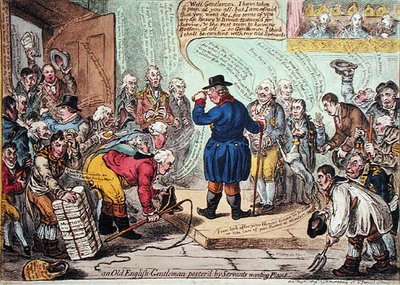 Un vieux gentleman anglais harcelé par des domestiques cherchant des places - James Gillray