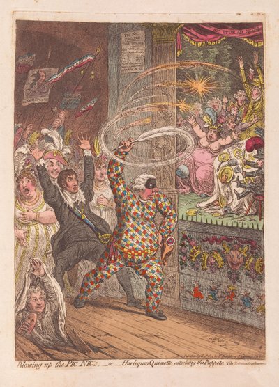 Faire sauter les Pic Nics ou Harlequin Quixotte attaquant les marionnettes, pub. 1804 - James Gillray