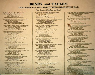 Boney et Talley, La Carcasse Corse - Jour de Compte des Bouchers, publié par Hannah Humphrey, 1803 - James Gillray