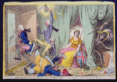 Britannia entre la mort et les médecins, publié par Hannah Humphrey en 1804 - James Gillray