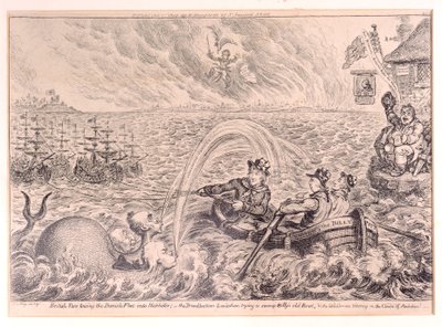 Marins britanniques remorquant la flotte danoise dans le port, 1807 - James Gillray