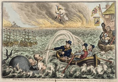 Marins britanniques remorquant la flotte danoise au port, ou Le Léviathan à Large Fond essayant de submerger le vieux Bateau de Billy, et le petit Corse chancelant sur les Nuages de l
