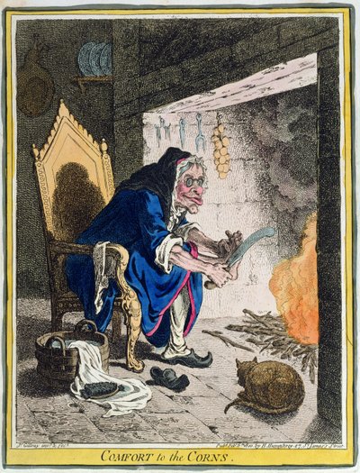 Confort pour les cors, publié par Hannah Humphrey en 1800 (eau-forte coloriée à la main) - James Gillray
