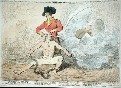 Refroidir le Cerveau, ou Le Petit Maire Rasant le Raseur, publié par J. Aitken en 1789 - James Gillray