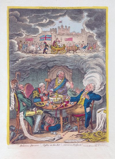 Rêves délicieux: Châteaux en Espagne! - Perspectives glorieuses!, publié en 1808 - James Gillray