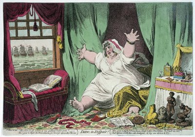 Le désespoir de Didon, caricature se moquant de la relation entre Horatio Nelson et Lady Emma Hamilton - James Gillray