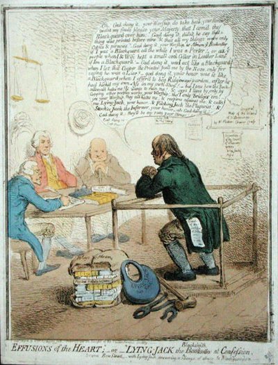 Effusions du cœur, ou Jack le forgeron menteur à la confession - James Gillray