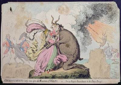 Enchantements récemment vus sur la montagne du Pays de Galles, ou la réconciliation de Shon-ap-Morgan avec la princesse des fées, publié par Hannah Humphrey en 1796 - James Gillray
