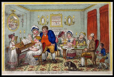 Le fermier Giles et sa femme montrant leur fille Betty à leurs voisins à son retour de l