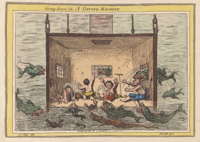 Descente dans une machine de plongée, pub. 1801 - James Gillray
