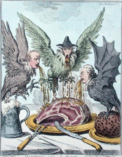 Les Harpies détruisant le festin, publié par Hannah Humphrey en 1799 - James Gillray