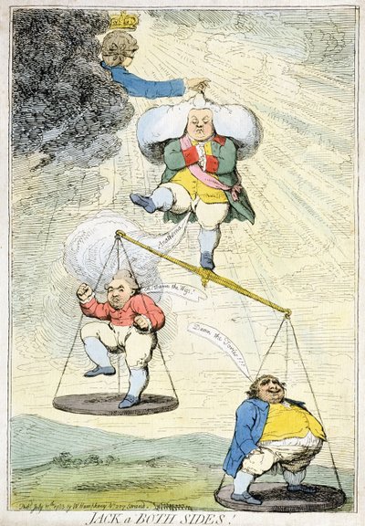 Jack des Deux Côtés, publié par William Humphrey en 1783 (eau-forte coloriée à la main) - James Gillray