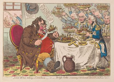 John Bull prenant un déjeuner ou les cuisiniers britanniques bourrant Old Grumble Gizzard de bonne chère, 1798 - James Gillray