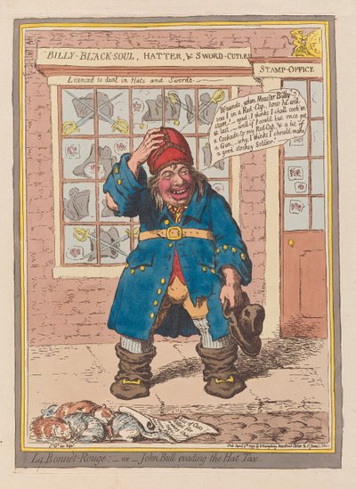 La Bonnet Rouge ou John Bull évitant la taxe sur les chapeaux, pub. 1797 - James Gillray