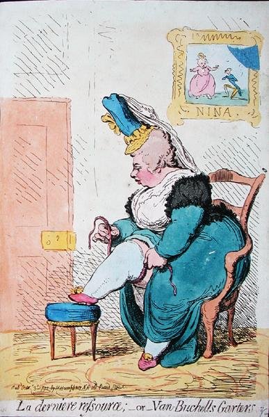 La dernière ressource, ou les jarretières de Van Buchell, publié par Hannah Humphrey en 1791 - James Gillray