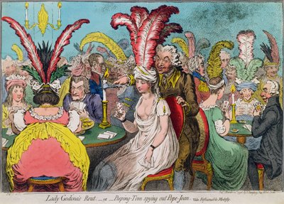 La route de Lady Godiva, ou Peeping-Tom espionnant Pope-Joan, publiée par Hannah Humphrey en 1796 - James Gillray