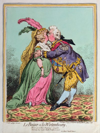 Le Baiser à la Wirtembourg, publié par Hannah Humphrey en 1797 - James Gillray