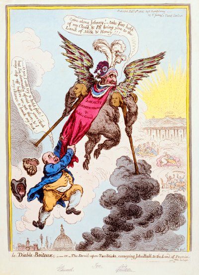Le Diable-Boiteux, ou Le Diable sur deux bâtons transportant John Bull vers la terre promise, publié par Hannah Humphrey en 1806 - James Gillray