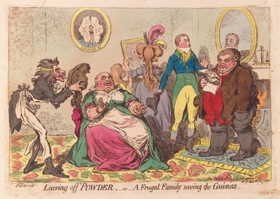 Abandonner la poudre, ou une famille frugale économisant la guinée, publié en 1795 - James Gillray