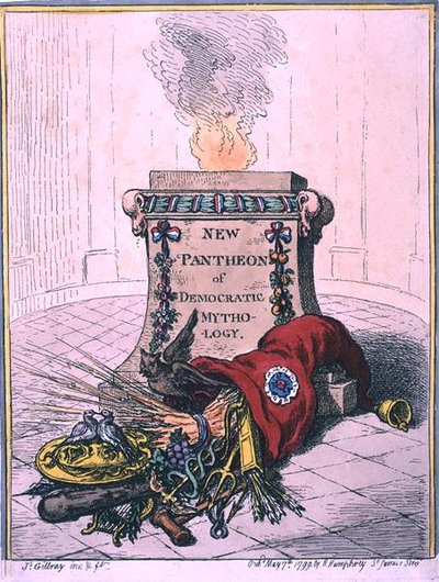 Nouveau Panthéon de la mythologie démocratique, publié par Hannah Humphrey en 1799 (eau-forte coloriée à la main) - James Gillray