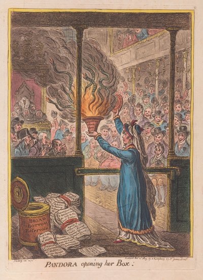 Pandore ouvrant sa boîte, publié en 1809 - James Gillray