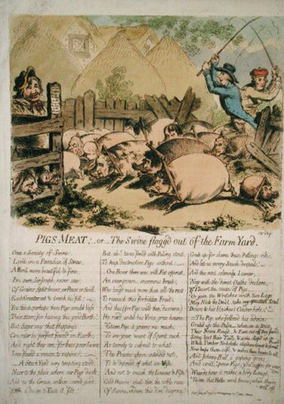 La viande de porc, ou Le cochon chassé de la cour de ferme - James Gillray