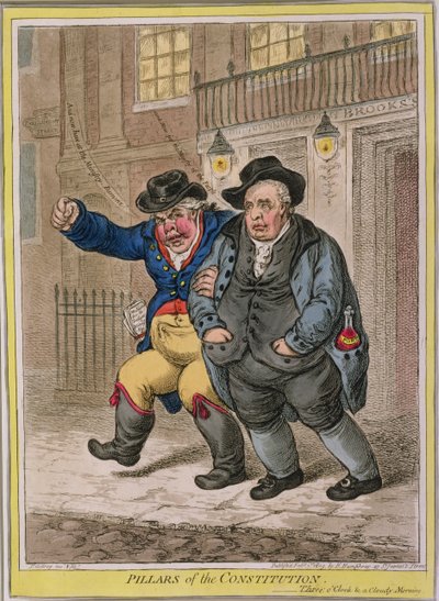 Les piliers de la Constitution : Trois heures et un matin nuageux, publié par Hannah Humphrey en 1809 (eau-forte coloriée à la main) - James Gillray