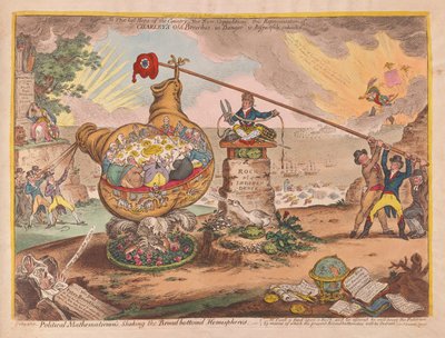 Mathématiciens politiques secouant les hémisphères à fond de planche, publié en 1807 - James Gillray