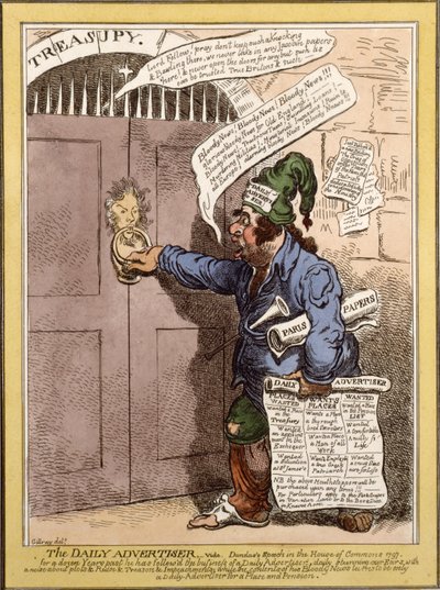 Caricature satirique dans le Daily Advertiser concernant le discours de Dundas à la Chambre des communes, 1797 - James Gillray