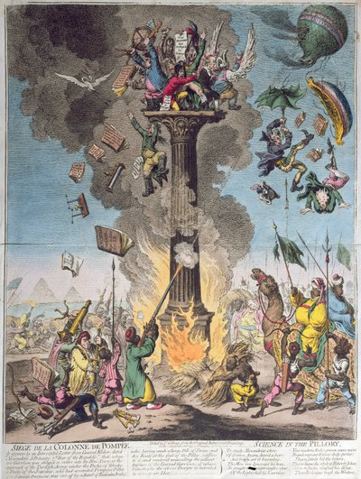 Siège de la Colonne de Pompée, ou La Science au Pilori, publié par H. Humphrey en 1799 - James Gillray