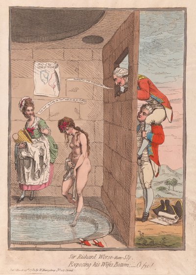 Sir Richard Pire-que-Sly, exposant le derrière de sa femme - Oh la honte!, publié en 1782 - James Gillray