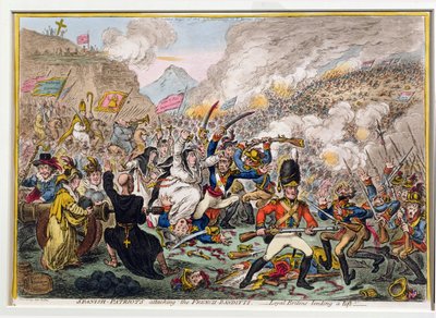 Les Patriotes espagnols attaquent les bandits français, publié par Hannah Humphrey en 1808 - James Gillray