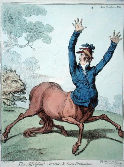 Le centaure effrayé et le lion britannique, publié par Hannah Humphrey en 1799 - James Gillray