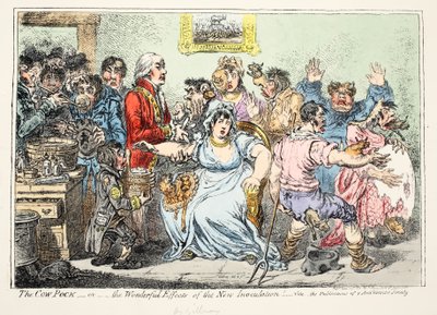 La variole bovine ou les effets merveilleux de la nouvelle inoculation ! Voir les publications de la société anti-vaccin, pub par H. Humphreys - James Gillray