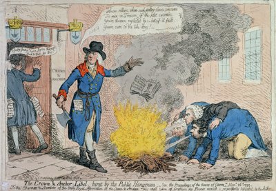 Le libelle de Crown und Anchor brûlé par le bourreau public, publié par Hannah Humphrey en 1795 - James Gillray