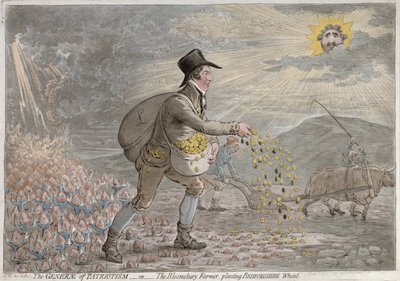 Les généraux du patriotisme, ou le fermier de Bloomsbury plantant du blé du Bedfordshire, publié par Hannah Humphrey en 1796 - James Gillray