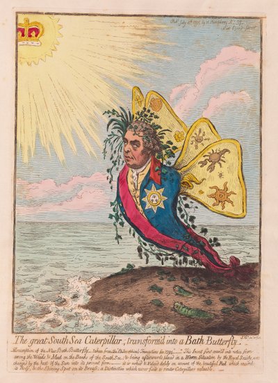 La grande chenille de la mer du Sud, transformée en papillon de Bath, publié en 1792 - James Gillray
