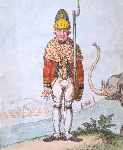 Le volontaire de Leadenhall, vêtu de son châle, publié par Hannah Humphrey en 1797 - James Gillray