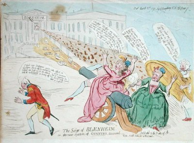 Le Siège de Blenheim, ou Le nouveau système de Gunning découvert, publié par Hannah Humphrey en 1791 - James Gillray