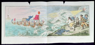 The Storm Rising, or The Republican Flotilla in danger, publié par Hannah Humphrey en 1798 (eau-forte colorée à la main) - James Gillray
