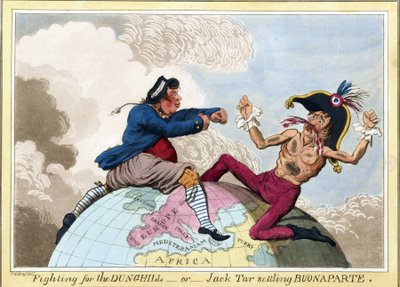 La lutte pour les tas de fumier ou Jack Tar (représentant les hommes de la marine britannique) contre Napoléon Bonaparte - James Gillray